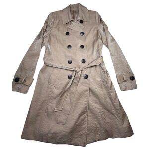 Women's Tan Long Sleeve Pockets Double-Breasted Dress Pea Coat Small Overcoat